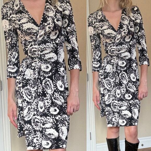 Diane Von Furstenberg Julian Silk Jersey Wrap Dress Black, White Size 6 - Picture 12 of 12